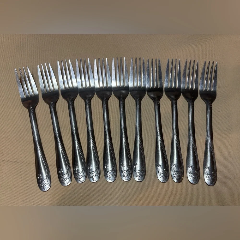 Stainless Steel China Flatware Dinner Forks Set Of‎ 11 Swirl Pattern
